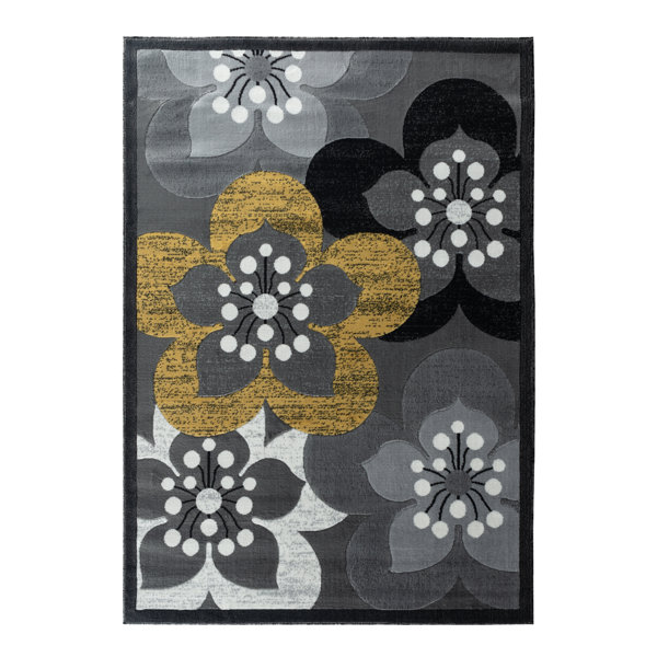 Red Barrel Studio® Winstead Performance Gray/Yellow/Black Rug Wayfair